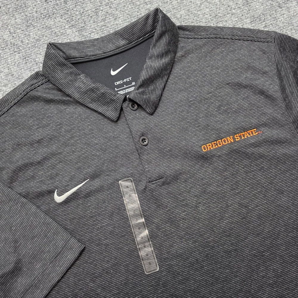 Nike Oregon State Beavers Dri-FIT Polo Shirt Men's Small Grey Stripe Golf Tee
